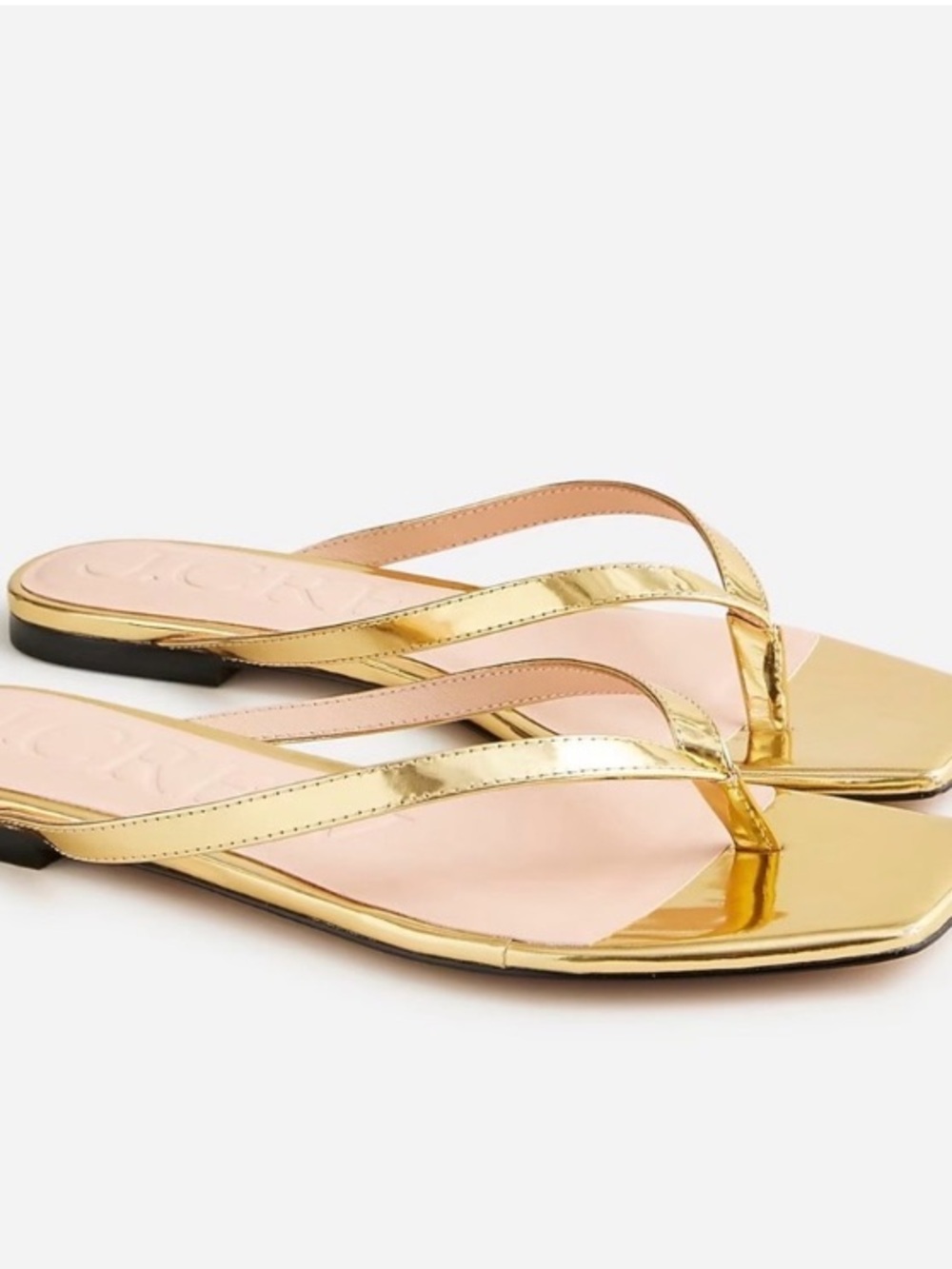 J. Crew Metallic Gold Square-Toe Thong Sandals
